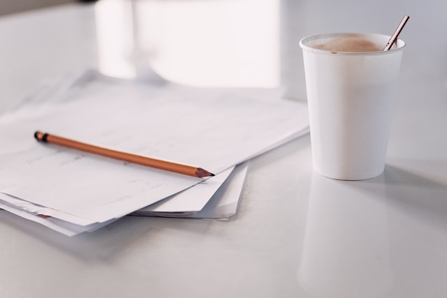 coffee sheets of paper on the table